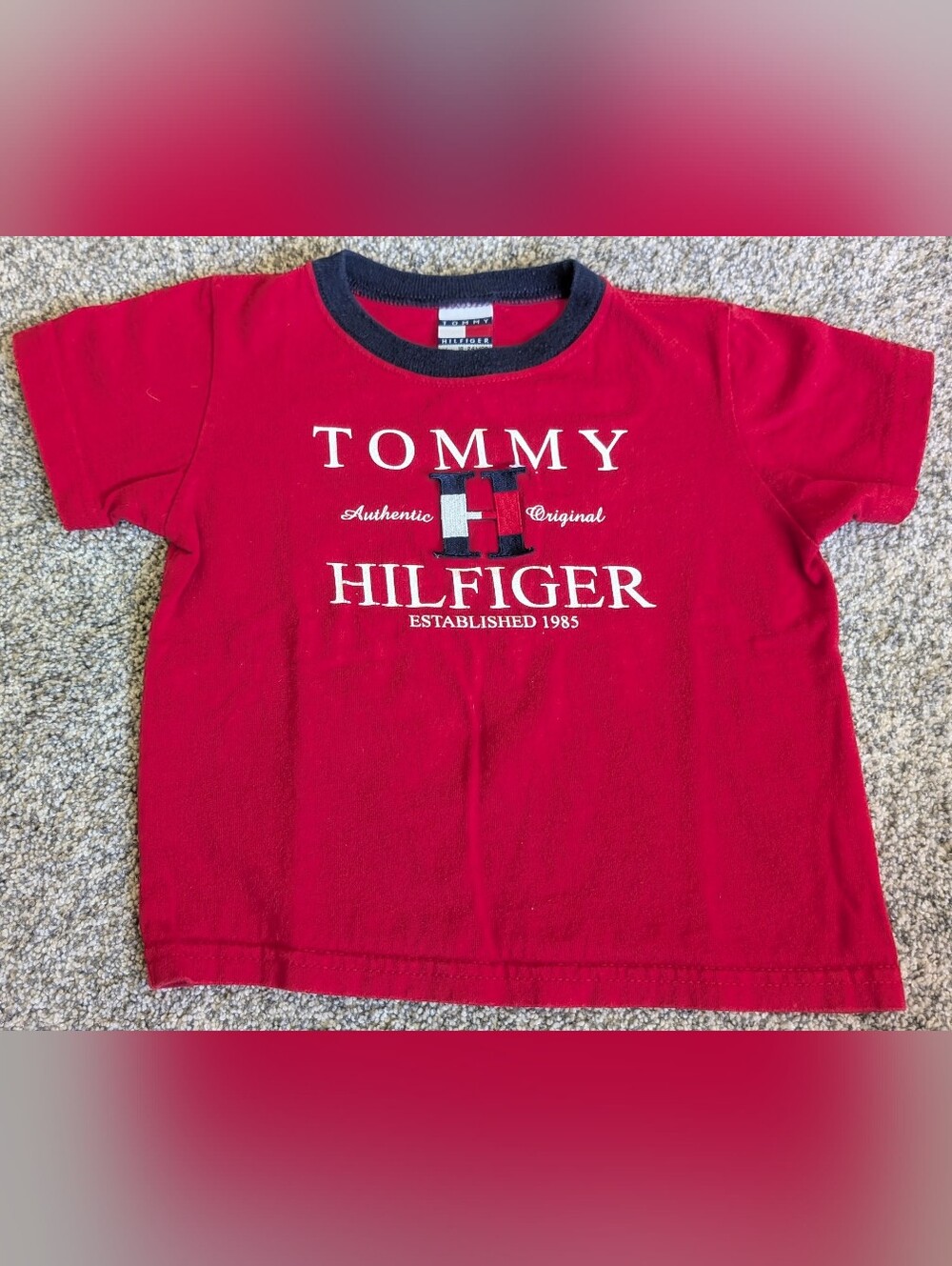 Rare Vintage 2001 Tommy Hilfiger Kids Boys Red T-Shirt Size 18-24 Months Y2K